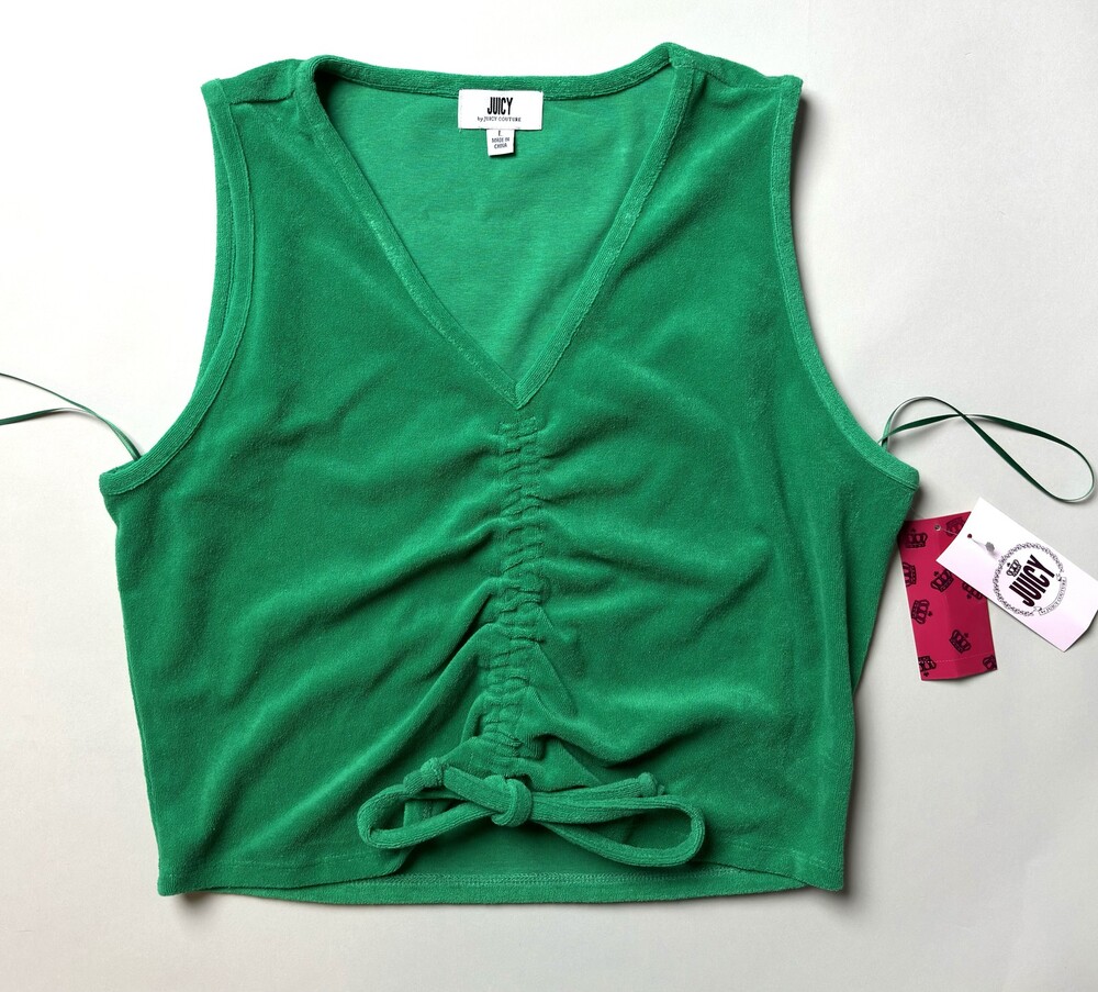 Juicy Couture Tank Top Womens Large Ruched Tie Front Sleeveless Terry Cloth